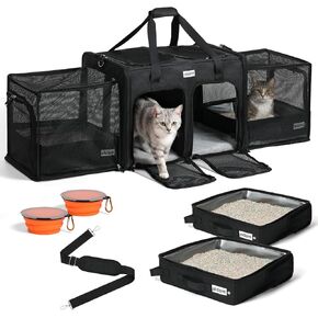 pidipiti 24x17x17 Large Expandable pet Carrier for 2 Cats,with 2 Litter Box in Kuwait