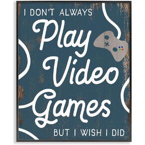 Stupell Industries Play All Day Phrase Rustic Video Game Controller, Designed by Daphne Polselli Black Framed Wall Art, 11 x 14, White in Kuwait