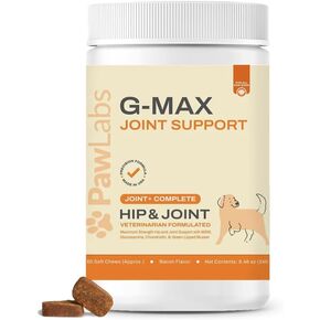 Pawlabs G-Max Joint Support for Dogs - Maximum Strength Hip & Joint Supplement with Glucosamine, Chondroitin, MSM etc - Relieves Arthritis Pain & Hip Dysplasia - Bacon Flavor, 60 Chews in Kuwait