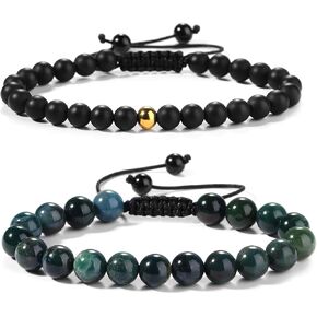 Black Beaded Bracelets for Men Boys: 6mm Obsidian Onyx Lava Beads Mens Bracelet Set Mens Jewelry - Cool Anniversary Valentines Fathers Birthday Gifts for Him Boyfriend Husband Man Son Dad in Saudi Arabia