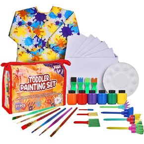 J MARK 38-Piece Toddler Paint Set, Includes Washable Tempera Paint, Art Smock, Painting Paper, Brushes, Tools in Saudi Arabia