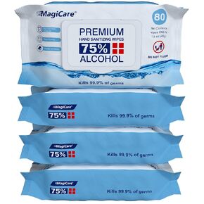 MagiCare Hand Sanitizer Wipes (4-80ct Packs) - Disposable 75% Alcohol Wipes - Premium Unscented Sanitizing Wipes for Home, Travel, Classroom, Camping, etc - Four, 80ct Hand Wipes Soft Packs (320pcs) in Saudi Arabia