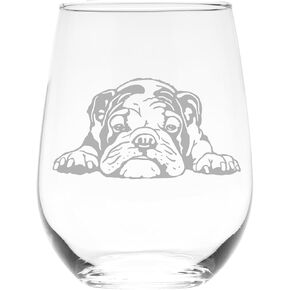 English Bulldog themed, dog stemless wine glass, 17 oz. in Saudi Arabia