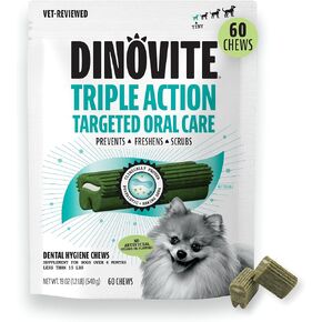 Dinovite Daily Dental Chews for Small Dogs, Freshens Breath, Mint, 30 Count in Kuwait
