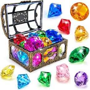 Swim Diving Games Pool Toys 17PCS Colorful Diamond Toy with Treasure Box Chest Summer Underwater Gemstone Outdoor Water Accessories for Kid Age 5 6 7 8 9 10 11 12 Year Old Girl Boy Stuff Fun Gift in Kuwait