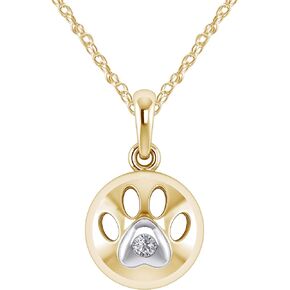 14k Yellow, White Gold Over Sterling Silver Natural Diamond Paw Print Necklace, Necklace, Dog Jewelry for Women, Pendant in Kuwait