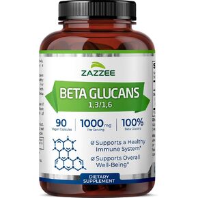 Zazzee Extra Strength 1,3/1,6 Beta Glucans 1000 mg, 100% Glucan Content, 90 Vegan Capsules, Supports a Healthy Immune System, Non-GMO and All-Natural, Made in The USA in Kuwait