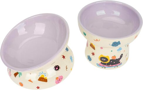 2 Pcs Ceramic Raised Cat Bowl,Elevated Tilted Cat Food and Water Bowls Set in Saudi Arabia
