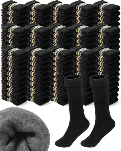 Henoyso 150 Pairs Thermal Socks Bulk Socks Thick Winter Socks Unisex One Size Socks for Men Women Homeless Care Package, Black in Saudi Arabia
