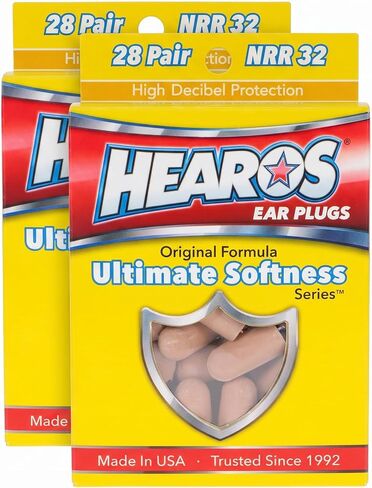 All one tech Hearos Ultimate Softness Foam 32dB NRR Soft Ear Plugs, Noise Reduction for Hearing Protection, Sleeping, Snoring, Working, Shooting, Tan, 100 Pairs, 200 Count (5299) in Kuwait