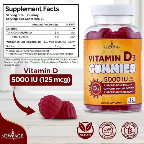 NEW AGE Immune Defense Combo - 2 Pack - Vitamin D3 Gummies 5000 IU 125mcg & High Potency Zinc Gummies, Immune Booster 120 Count in Kuwait