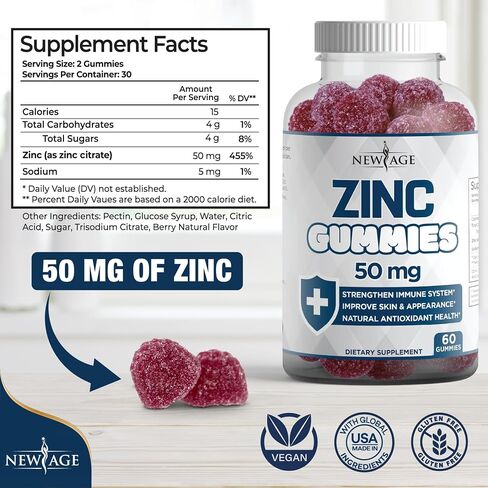 NEW AGE Immune Defense Combo - 2 Pack - Vitamin D3 Gummies 5000 IU 125mcg & High Potency Zinc Gummies, Immune Booster 120 Count in Kuwait
