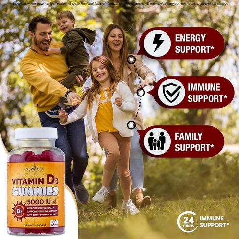 NEW AGE Immune Defense Combo - 2 Pack - Vitamin D3 Gummies 5000 IU 125mcg & High Potency Zinc Gummies, Immune Booster 120 Count in Kuwait