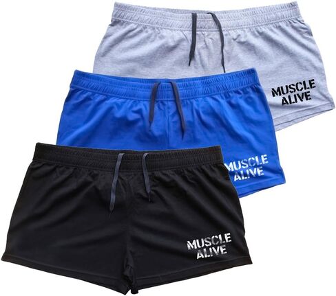 Muscle Alive Mens Bodybuilding Shorts 3" Inseam Cotton in Kuwait