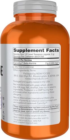 NOW Sports Nutrition, Beta-Alanine Pure Powder 2,000 mg, Muscular Endurance*, 500 Grams in Saudi Arabia