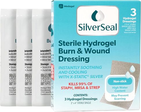 سيلفر سيل تضميد الحروق والجروح | وسادات هيدروجيل مع X-Static Silver | مهدئ ورطب وواقي | الحروق والجروح والجروح | 4 ضمادات معقمة in Kuwait