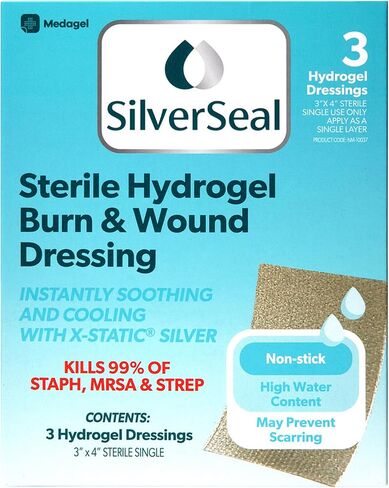 سيلفر سيل تضميد الحروق والجروح | وسادات هيدروجيل مع X-Static Silver | مهدئ ورطب وواقي | الحروق والجروح والجروح | 4 ضمادات معقمة in Kuwait