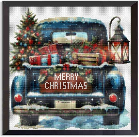 Christmas Snowman Stamped Cross Stitch Kits for Beginners Adults 14×14inch in Saudi Arabia