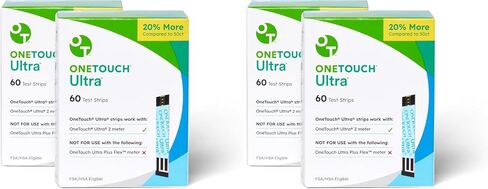 شرائط اختبار OneTouch Ultra لمرض السكري - عدد 120 | جهاز قياس نسبة السكر في الدم لمرضى السكري 2 صندوق، 60 صندوقًا لكل صندوق in Kuwait