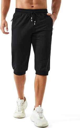 MAGCOMSEN Men's 3/4 Joggers Capri Pants with Zipper Pockets Slim Fit Training Running Workout Capri Joggers in Kuwait