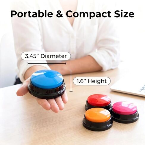 Voice Recording Button, Dog Buttons for Communication Pet Training Buzzer, 30 Second Voice Record and Playback, Funny Gift for Study Office Home 4 Pack Red/Blue/Rose/Orange in Kuwait