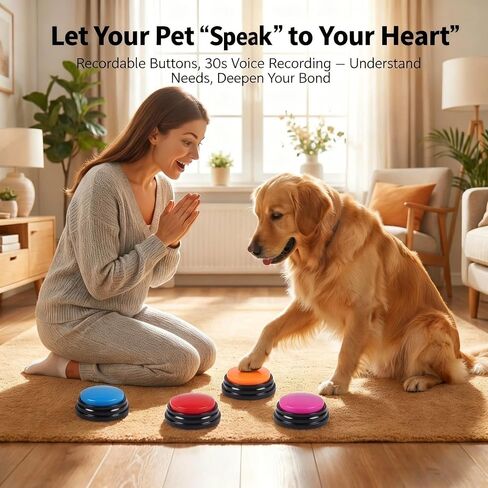 Voice Recording Button, Dog Buttons for Communication Pet Training Buzzer, 30 Second Voice Record and Playback, Funny Gift for Study Office Home 4 Pack Red/Blue/Rose/Orange in Kuwait