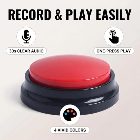 Voice Recording Button, Dog Buttons for Communication Pet Training Buzzer, 30 Second Voice Record and Playback, Funny Gift for Study Office Home 4 Pack Red/Blue/Rose/Orange in Kuwait