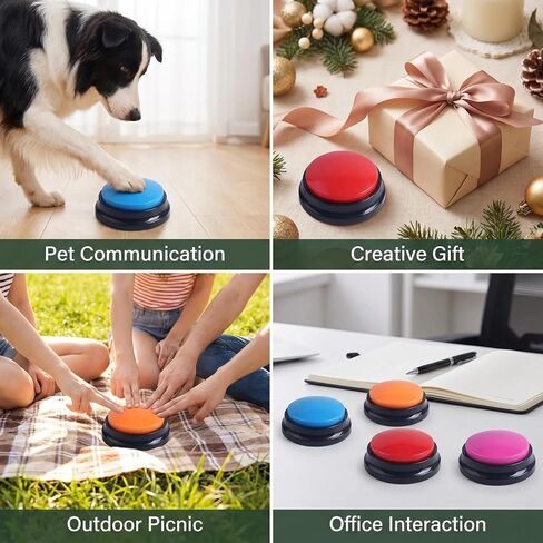 Voice Recording Button, Dog Buttons for Communication Pet Training Buzzer, 30 Second Voice Record and Playback, Funny Gift for Study Office Home 4 Pack Red/Blue/Rose/Orange in Kuwait