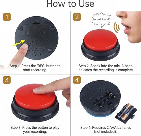 Voice Recording Button, Dog Buttons for Communication Pet Training Buzzer, 30 Second Voice Record and Playback, Funny Gift for Study Office Home 4 Pack Red/Blue/Rose/Orange in Kuwait