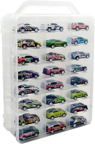 Adevar Double Sided 1/64 Scale Toy Car Storage Case Compatible with Matchbox Car Hot Wheels Storage Case,46 Slot Transparent Organizer for 48 Toy Cars,Case Only in Kuwait