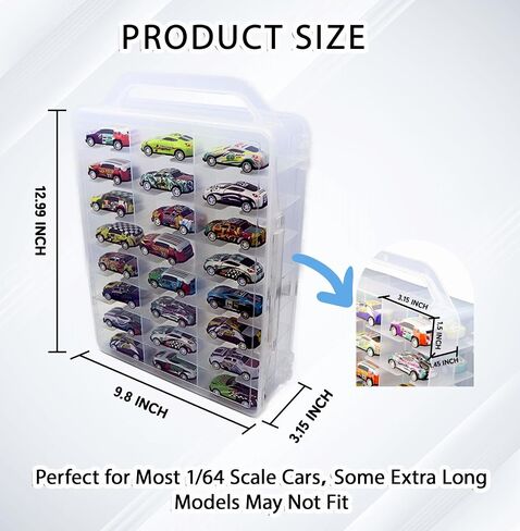 Adevar Double Sided 1/64 Scale Toy Car Storage Case Compatible with Matchbox Car Hot Wheels Storage Case,46 Slot Transparent Organizer for 48 Toy Cars,Case Only in Kuwait