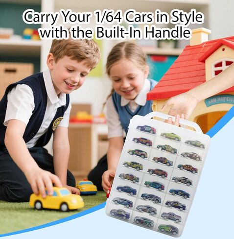 Adevar Double Sided 1/64 Scale Toy Car Storage Case Compatible with Matchbox Car Hot Wheels Storage Case,46 Slot Transparent Organizer for 48 Toy Cars,Case Only in Kuwait
