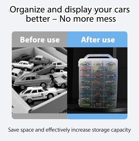Adevar Double Sided 1/64 Scale Toy Car Storage Case Compatible with Matchbox Car Hot Wheels Storage Case,46 Slot Transparent Organizer for 48 Toy Cars,Case Only in Kuwait