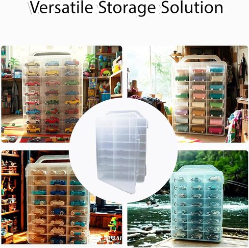 Adevar Double Sided 1/64 Scale Toy Car Storage Case Compatible with Matchbox Car Hot Wheels Storage Case,46 Slot Transparent Organizer for 48 Toy Cars,Case Only in Kuwait