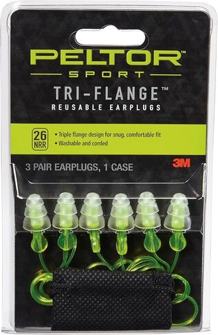 Peltor Sport Tri-Flange Corded Reusable Earplugs, 26 Db Nrr, 3-Pair Per Pack in Kuwait