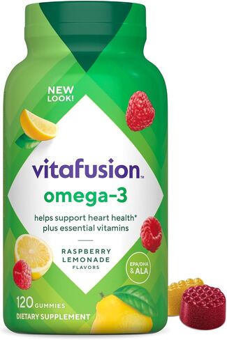 Vitafusion Omega-3 Gummy Vitamins, Berry Lemonade Flavored, Heart Health Vitamins(1) With Omega 3 EPA/DHA and Vitamins A, C, D and E, America’s Number 1 Gummy Vitamin Brand, 60 Day Supply, 120 Count in Kuwait