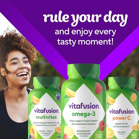 Vitafusion Omega-3 Gummy Vitamins, Berry Lemonade Flavored, Heart Health Vitamins(1) With Omega 3 EPA/DHA and Vitamins A, C, D and E, America’s Number 1 Gummy Vitamin Brand, 60 Day Supply, 120 Count in Kuwait