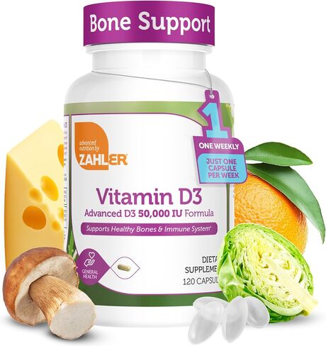 Zahler Vitamin D3 50,000 IU, Advanced Weekly Vitamin D Supplement Supporting Bones Muscle Teeth and Immune System, Certifed Kosher, 120 Capsules in Kuwait