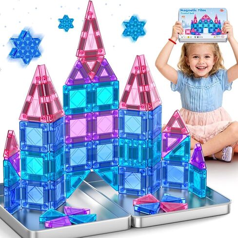 NVHH 60PCS Mini Magnetic Tiles Travel for Kids Ages 3-5 4-8 with Iron Box in Kuwait