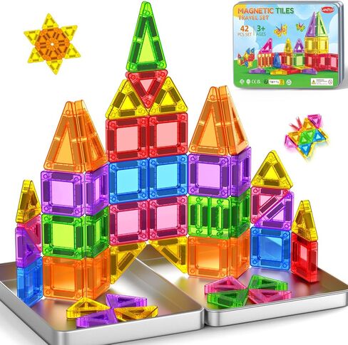 Mini Magnetic Tiles Travel Set Magnetic Tiles with Iron Box 42PCS in Kuwait