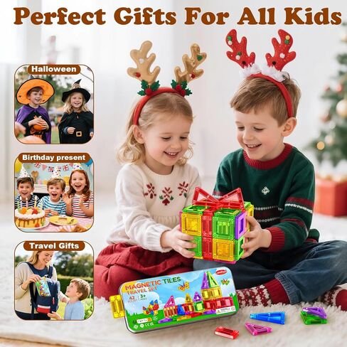 Mini Magnetic Tiles Travel Set Magnetic Tiles with Iron Box 42PCS in Kuwait