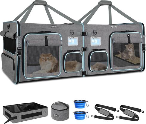 Petskd Double Cat Car Travel Carrier with Litter Box & Privacy Curtain in Kuwait