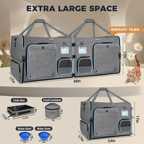 Petskd Double Cat Car Travel Carrier with Litter Box & Privacy Curtain in Kuwait