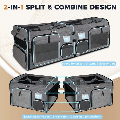 Petskd Double Cat Car Travel Carrier with Litter Box & Privacy Curtain in Kuwait