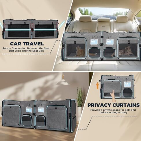 Petskd Double Cat Car Travel Carrier with Litter Box & Privacy Curtain in Kuwait