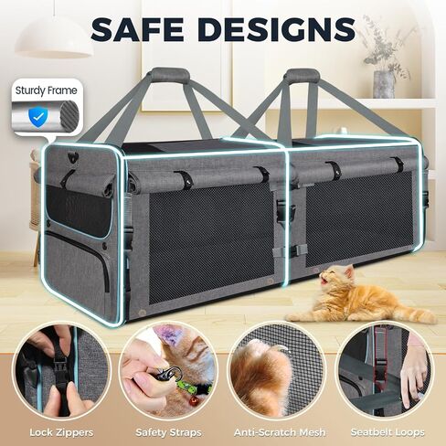 Petskd Double Cat Car Travel Carrier with Litter Box & Privacy Curtain in Kuwait