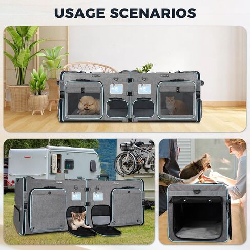 Petskd Double Cat Car Travel Carrier with Litter Box & Privacy Curtain in Kuwait