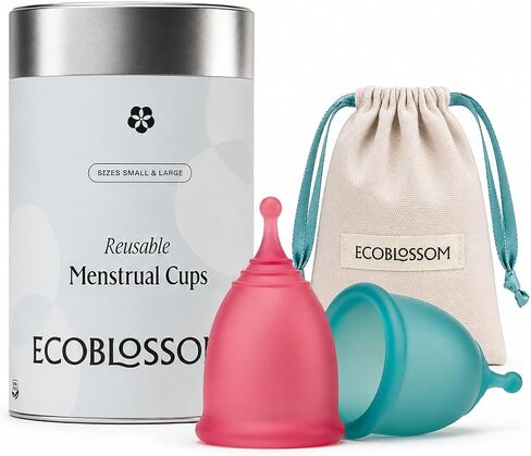 مجموعة أكواب الدورة الشهرية القابلة لإعادة الاستخدام من EcoBlossom - أكواب الدورة الشهرية المصنوعة من السيليكون الطبي الأكثر موثوقية - تستخدم بشكل مريح لمدة 12 ساعة (صغيرة وكبيرة) in Kuwait