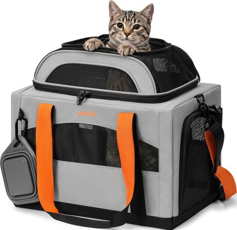 Pecute Cat Carrier,Top Expandable Dog Crate for Travel, Grey in Kuwait