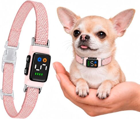 Teacup Bark Collar for Small Dogs 2-15lbs - No Shock Humane Anti Barking Collar with Vibration & Beep - Ultra Light Tiny Dog Bark Collar for Toy Breeds, IP67 Waterproof, Magnetic Rechargeable (Pink) in Saudi Arabia
